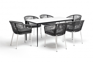 MR1001116 обеденная группа на 6 персон со стульями, каркас белый, роуп серый